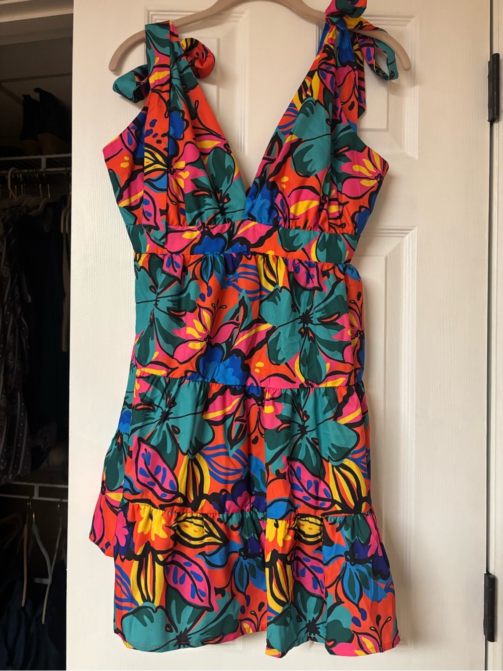 Cupshe Tropical Tie-Shoulder Maxi Dress in Teal, Pink, Orange, Blue